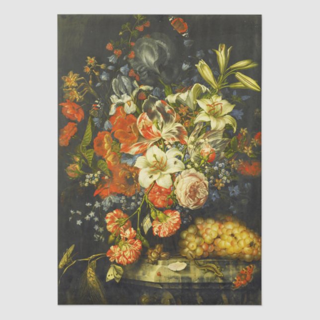 Papel De Seda La vida con flores y fruta (Anverso)