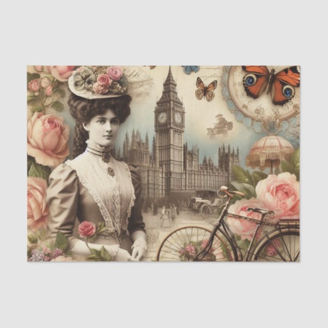 Papel De Seda La vieja dama victoriana y la colecta de bicicleta (Anverso)