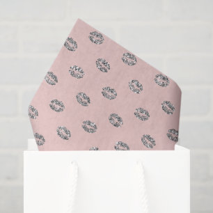 Papel De Seda Labios de brillo plateado rosa XOXO Cumpleaños
