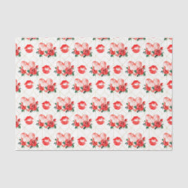 Papel De Seda Labios Flores Corazones(Diseño 37 Serie Roja)