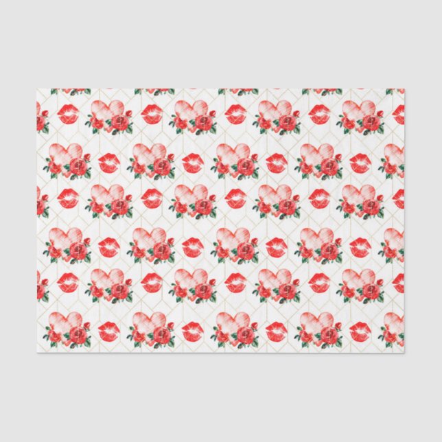 Papel De Seda Labios Flores Corazones(Diseño 37 Serie Roja) (Anverso)