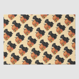 Papel De Seda Labrador negro con hojas de otoño y calabaza