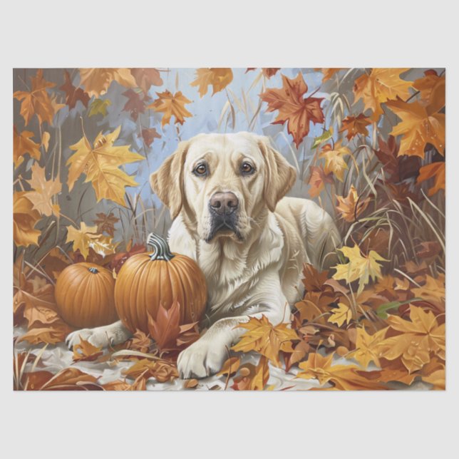Papel De Seda Labrador Retriever Amarillo Decoupage de Otoño (Anverso)