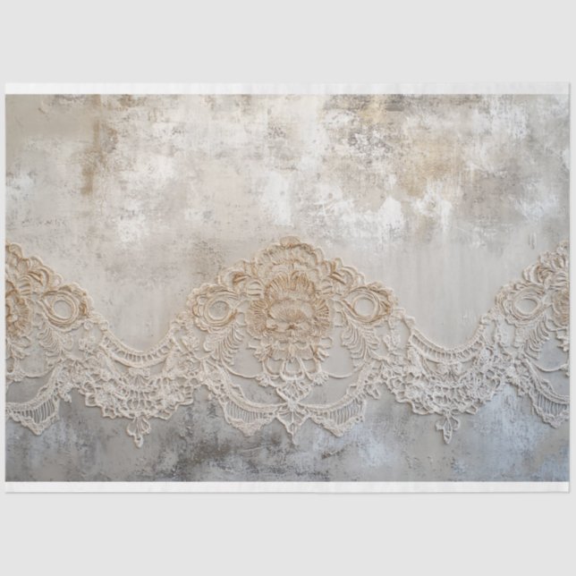 Papel De Seda Lace Patina, Beige Gray Shabby Fondo Chic (Anverso)