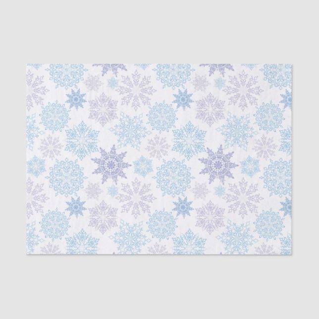 Papel De Seda Lacy Snowflakes en tonos azules y morados (Anverso)