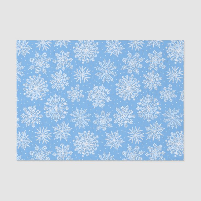 Papel De Seda Lacy White Snflakes con fondo azul claro (Anverso)
