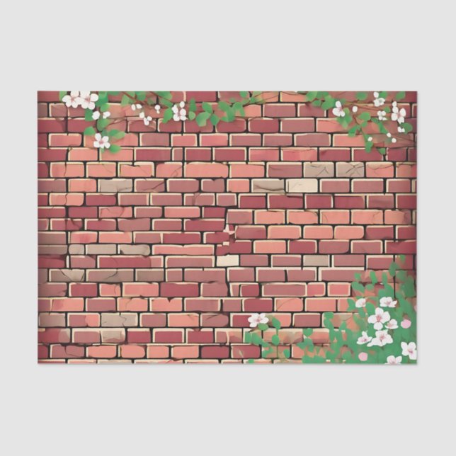 Papel De Seda Ladrillo Rústico Con Floral (Anverso)