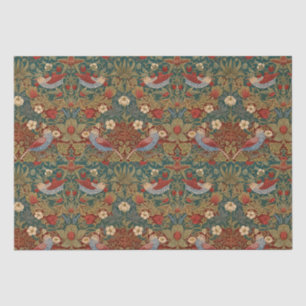 Papel De Seda Ladrón de Fresas Morris Azul Verde Rojo Arte Flora