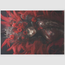 Lady con plumas rojas y descomposición de fondo ne