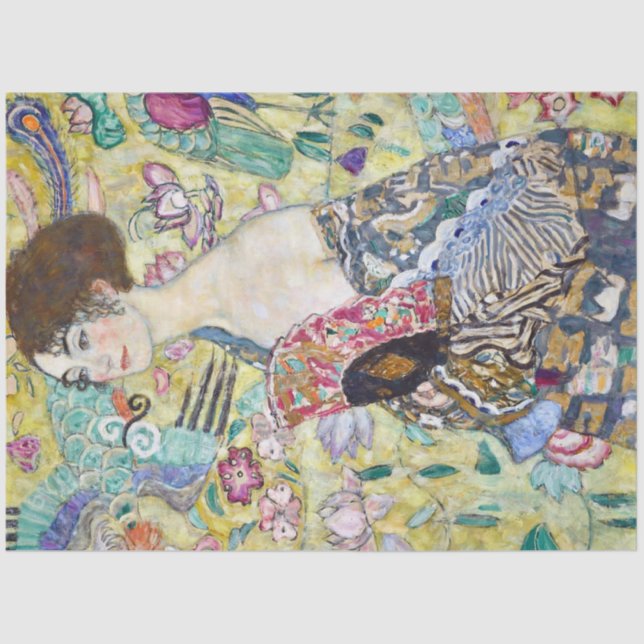 Papel De Seda Lady con un fanático, Gustav Klimt (Anverso)