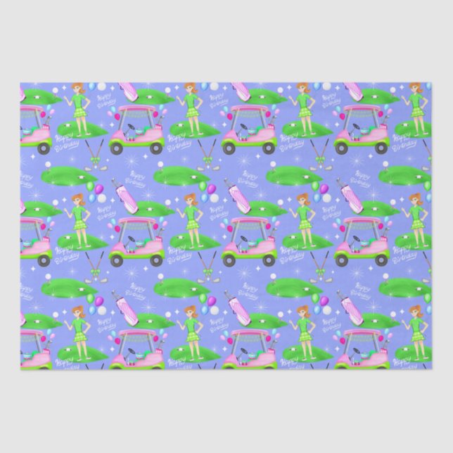 Papel De Seda Lady Golf Tema Feliz Cumpleaños (Anverso)