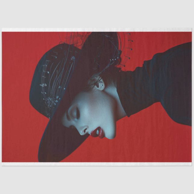 Papel De Seda Lady in Black Music Note Crimson Cadence Decoupage (Anverso)