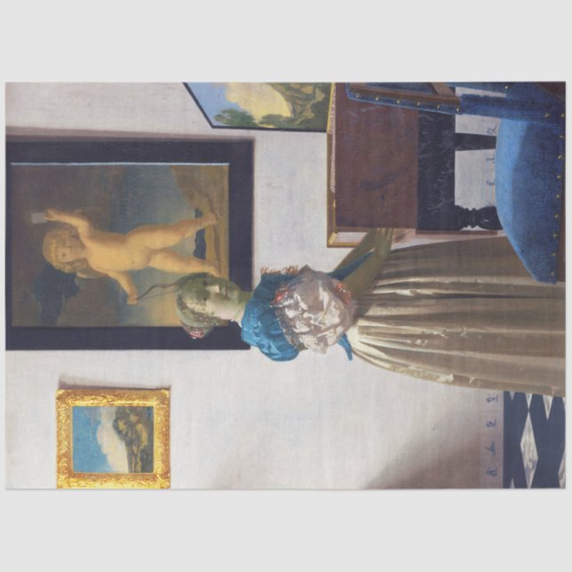 Papel De Seda Lady parada en un Virginal, Johannes Vermeer (Anverso)