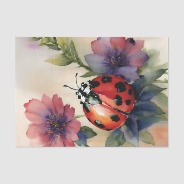 Papel De Seda Ladybug En Flores Watercolor Art (Anverso)