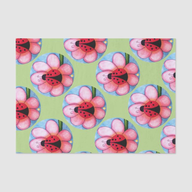 Papel De Seda Ladybug y Pink Flower (Anverso)