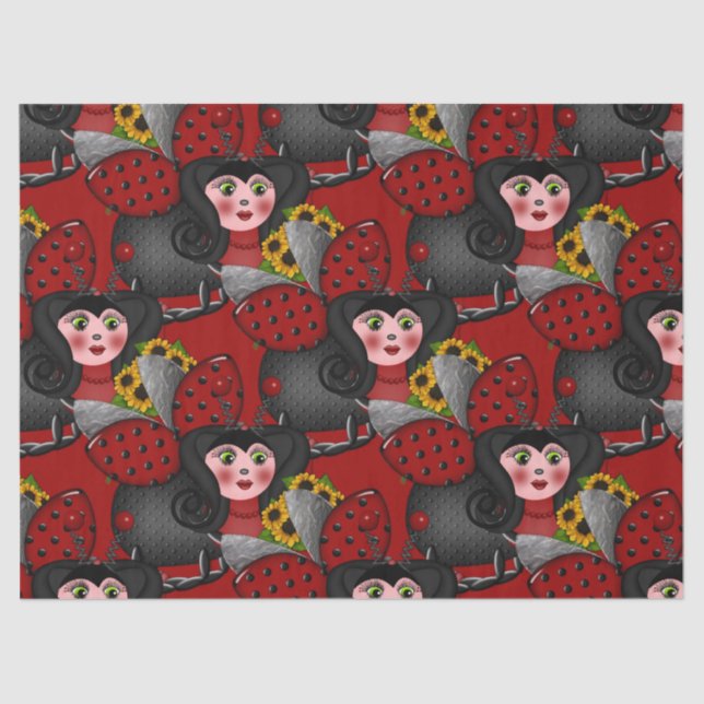 Papel De Seda Ladybug y Sunflowers-Diagonal-Red (Anverso)