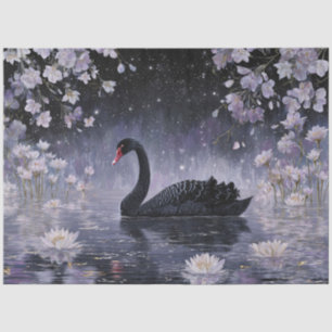 Papel De Seda Lago estrellado iluminado por la luna con cisne ne