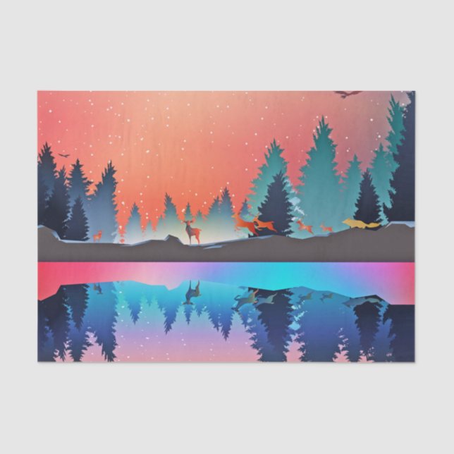 Papel De Seda Lago invernal con ciervo (Anverso)