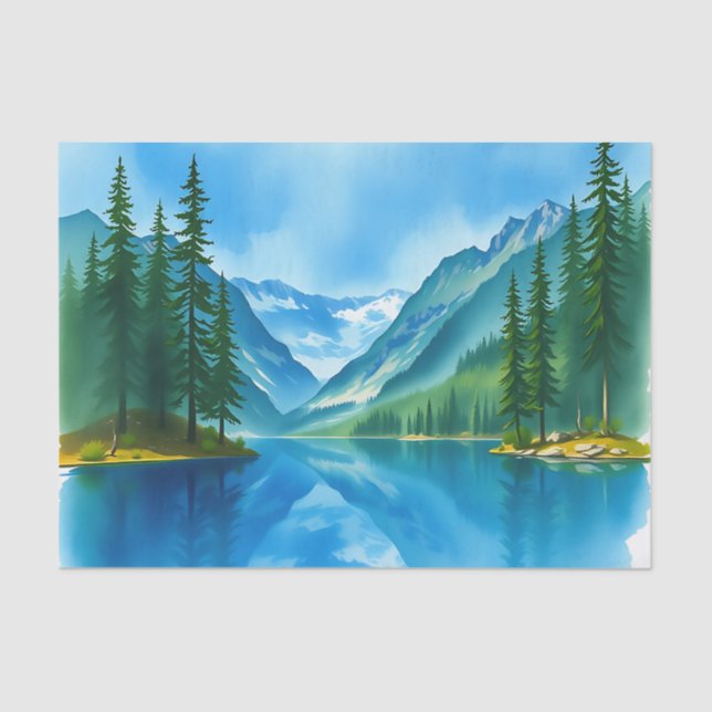 Papel De Seda Lago Montañoso Pacífico con Altos Árboles (Anverso)