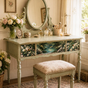 Papel De Seda Lago Turquesa Rosa Blanca Bosque Decoupage