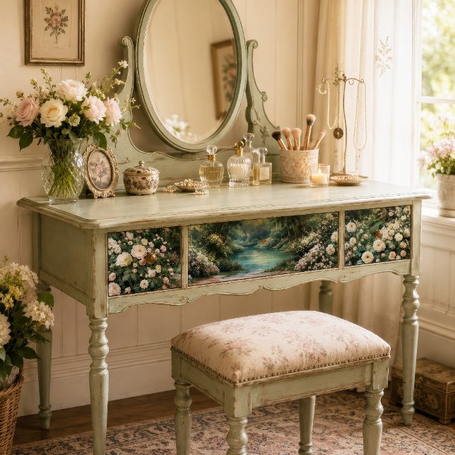 Papel De Seda Lago Turquesa Rosa Blanca Bosque Decoupage (Subido por el creador)