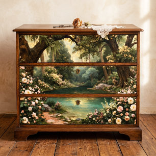 Papel De Seda Lago Turquesa Rosa Blanca Bosque Decoupage