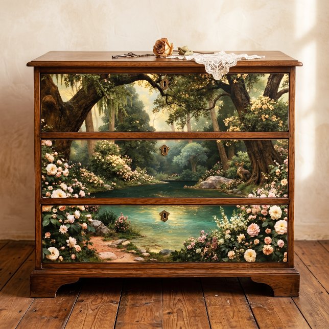 Papel De Seda Lago Turquesa Rosa Blanca Bosque Decoupage (Subido por el creador)