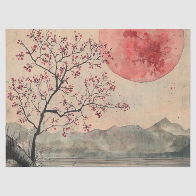 Papel De Seda Lagos de Luna Carmesí Lavado de Tinta (Anverso)