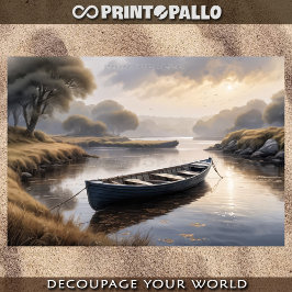 Papel De Seda Lancha abandonada en el barro al amanecer