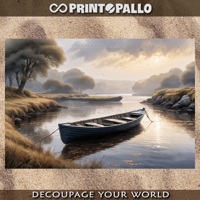 Papel De Seda Lancha abandonada en el barro al amanecer (Subido por el creador)