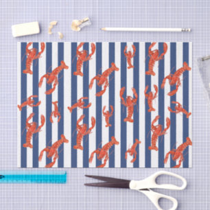 Papel De Seda Langosta roja acuarela sobre rayas de color azul m