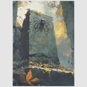 Papel De Seda Lápida cubierta de musgo con decoupage de araña
