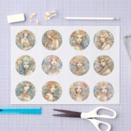 Papel De Seda Large Pastel Watercolor Floral Mermaid Decoupage