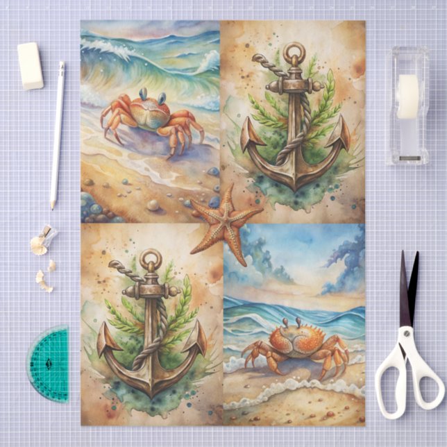 Papel De Seda Large Scenic Starfish, Anchors & Crab Decoupage (Artesanía)