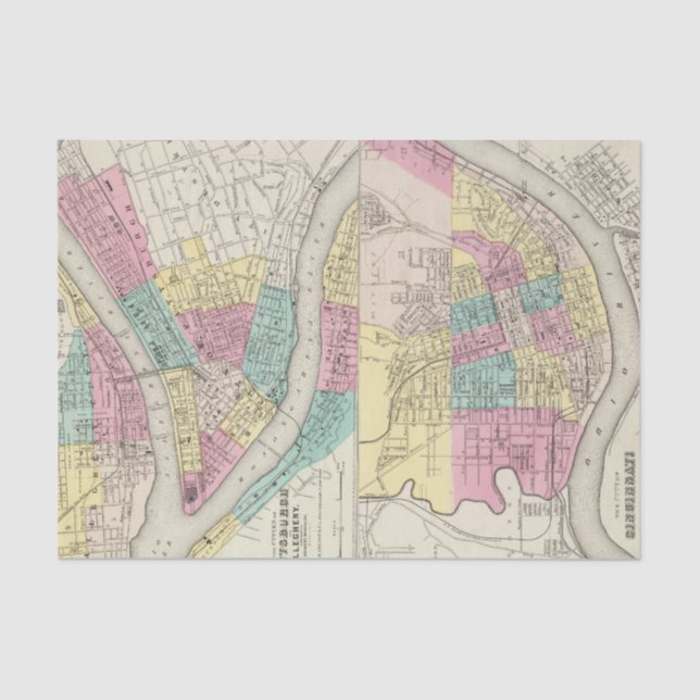 Papel De Seda Las ciudades de Pittsburgh Allegheny Cincinnati (Anverso)