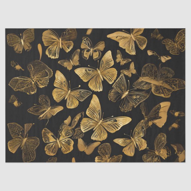 Papel De Seda Las mariposas doradas en negro (Anverso)