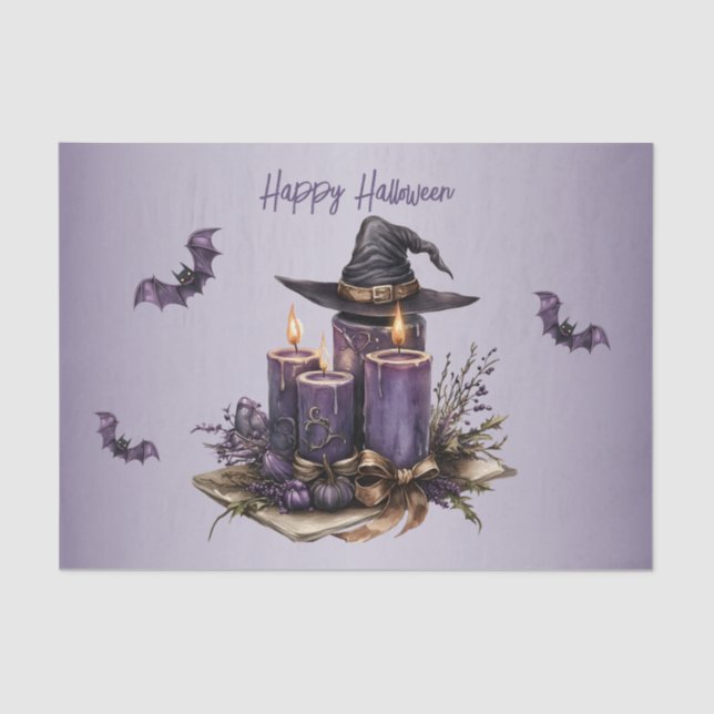 Papel De Seda Las velas púrpuras de Halloween dan miedo (Anverso)