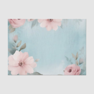 Papel De Seda Lavado de acuarela suave en floral azul y rosa