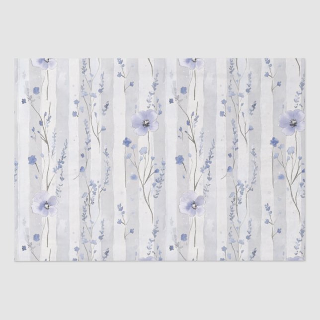 Papel De Seda Lavanda bonito Tiras Florales Blancas Ducha Bridal (Anverso)