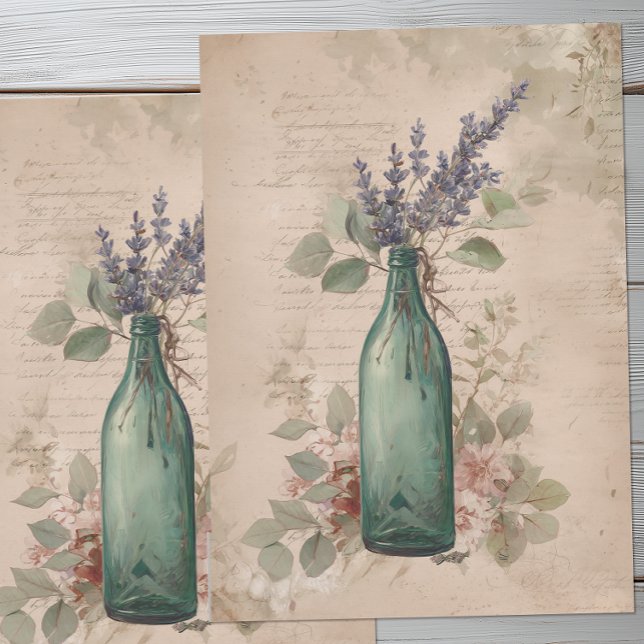 Papel De Seda Lavanda Botánica Antigua (Vintage French Lavender Tissue Paper)