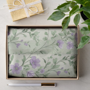 Papel De Seda Lavanda y diseño botánico verde