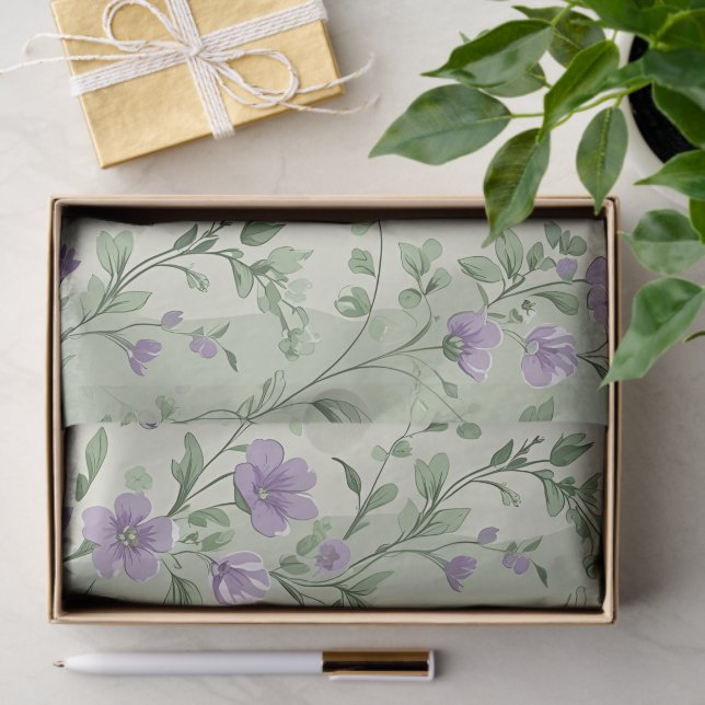 Papel De Seda Lavanda y diseño botánico verde (Regalo )