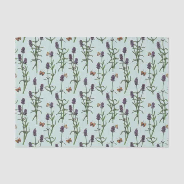 Papel De Seda Lavanda y mariposas en vidrio marino (Anverso)