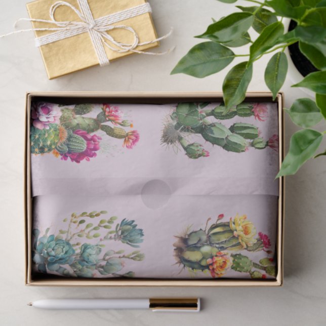 Papel De Seda Lavender Cactus Succulent Tropical (Regalo )