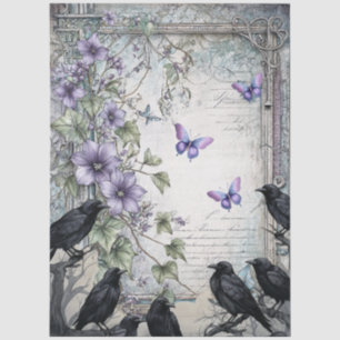 Papel De Seda Lavender Floral Butterflies & Raven Decoupage