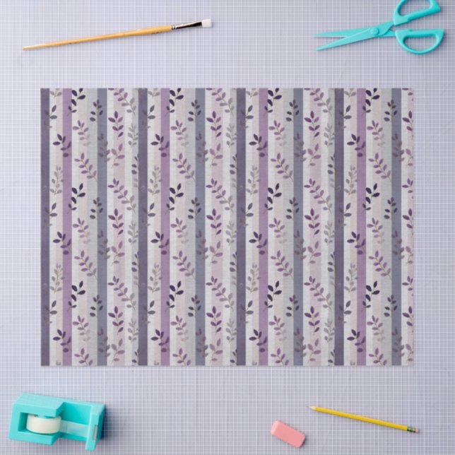 Papel De Seda Lavender Purple Floral Botanical Stripes Birthday  (Artesanía)
