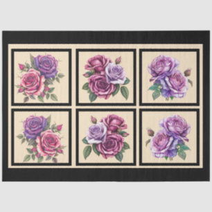 Papel De Seda Lavender Rose Bouquets Tiled Decoupage