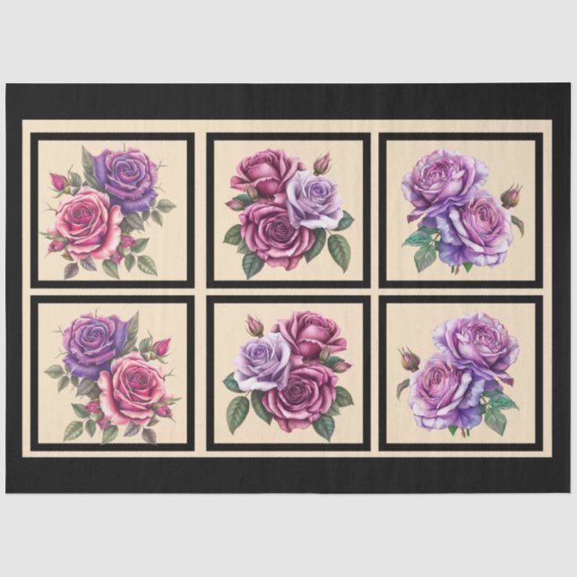 Papel De Seda Lavender Rose Bouquets Tiled Decoupage (Anverso)