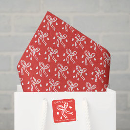 Papel De Seda Lazo de cinta Doodle NAVIDAD Festa Rojo Blanco