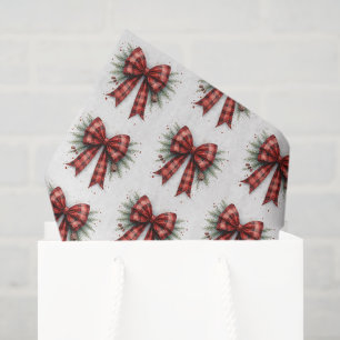 Papel De Seda Lazo de Navidad de cuadros rojos al acuarela